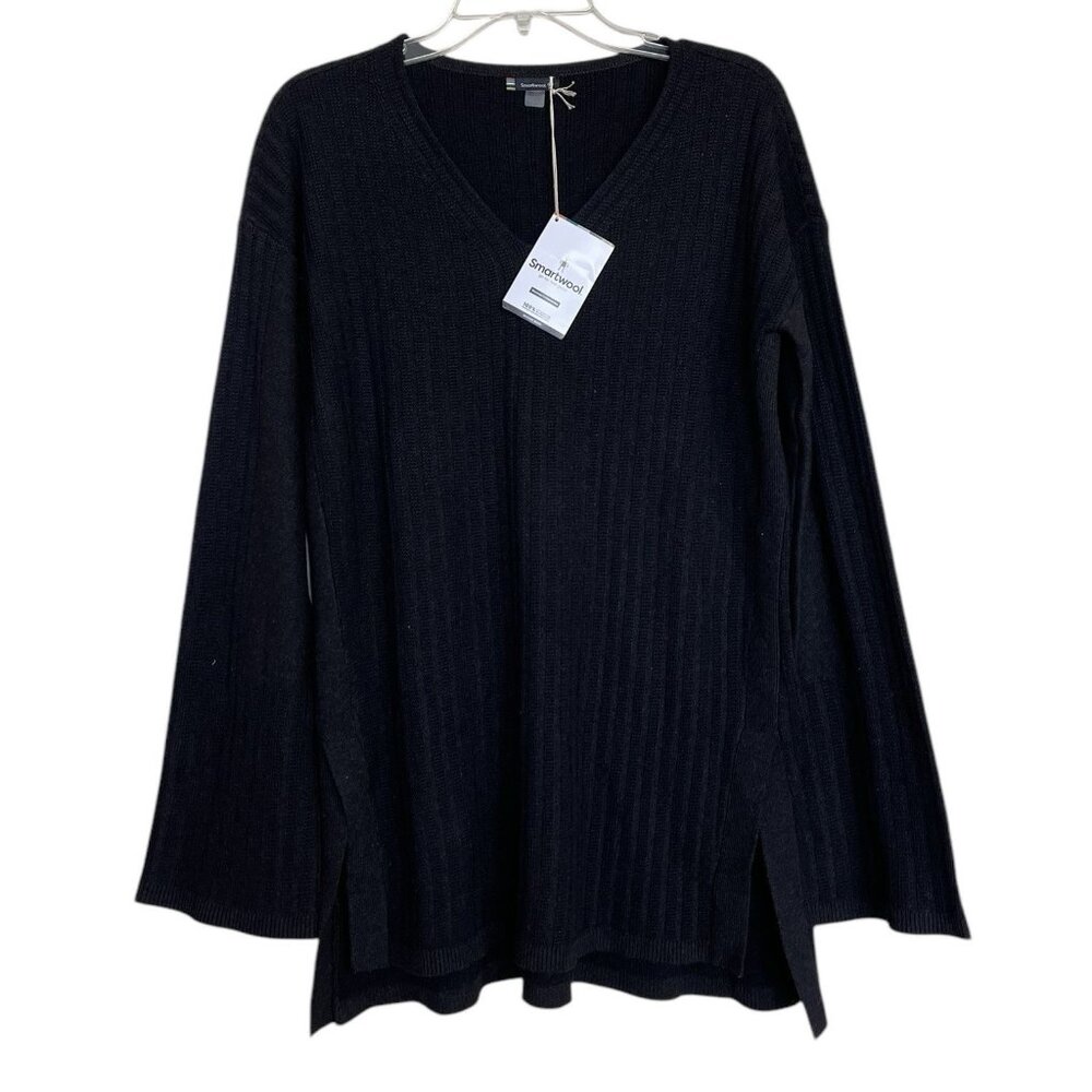 SMARTWOOL Womens Charcoal Shadow Pine Ribbed V-Neck‎ Sweater Size Small Medium
